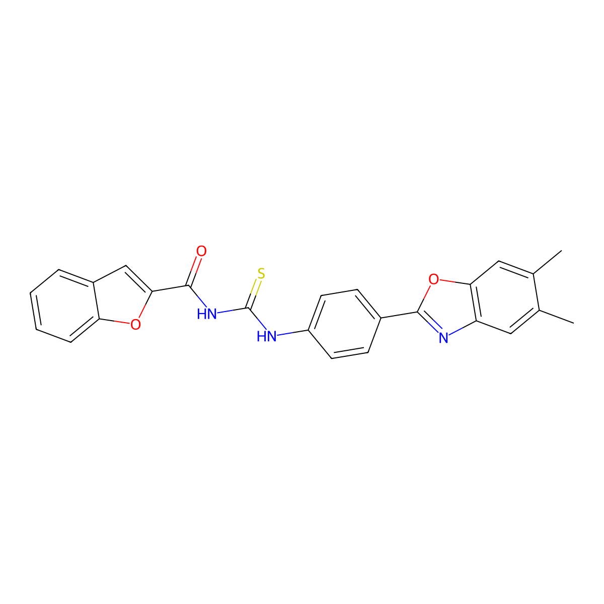 N-[[4-(5,6-dimethyl-1,3-benzoxazol-2-yl)phenyl]carbamothioyl]-1-benzofuran-2-carboxamide molecular structure, CAS 428831-81-6