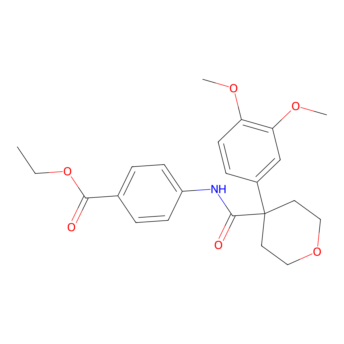 ethyl 4-({[4-(3,4-dimethoxyphenyl)tetrahydro-2H-pyran-4-yl]carbonyl}amino)benzoate molecular structure, CAS 428831-88-3