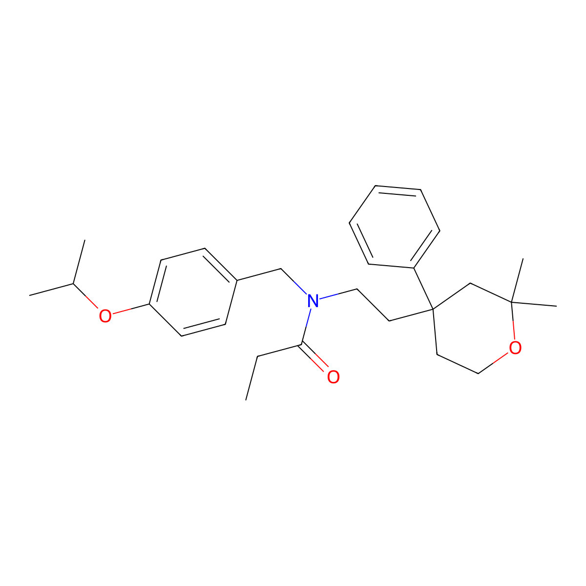 N-[2-(2,2-dimethyl-4-phenyloxan-4-yl)ethyl]-N-[(4-propan-2-yloxyphenyl)methyl]propanamide molecular structure, CAS 428832-07-9