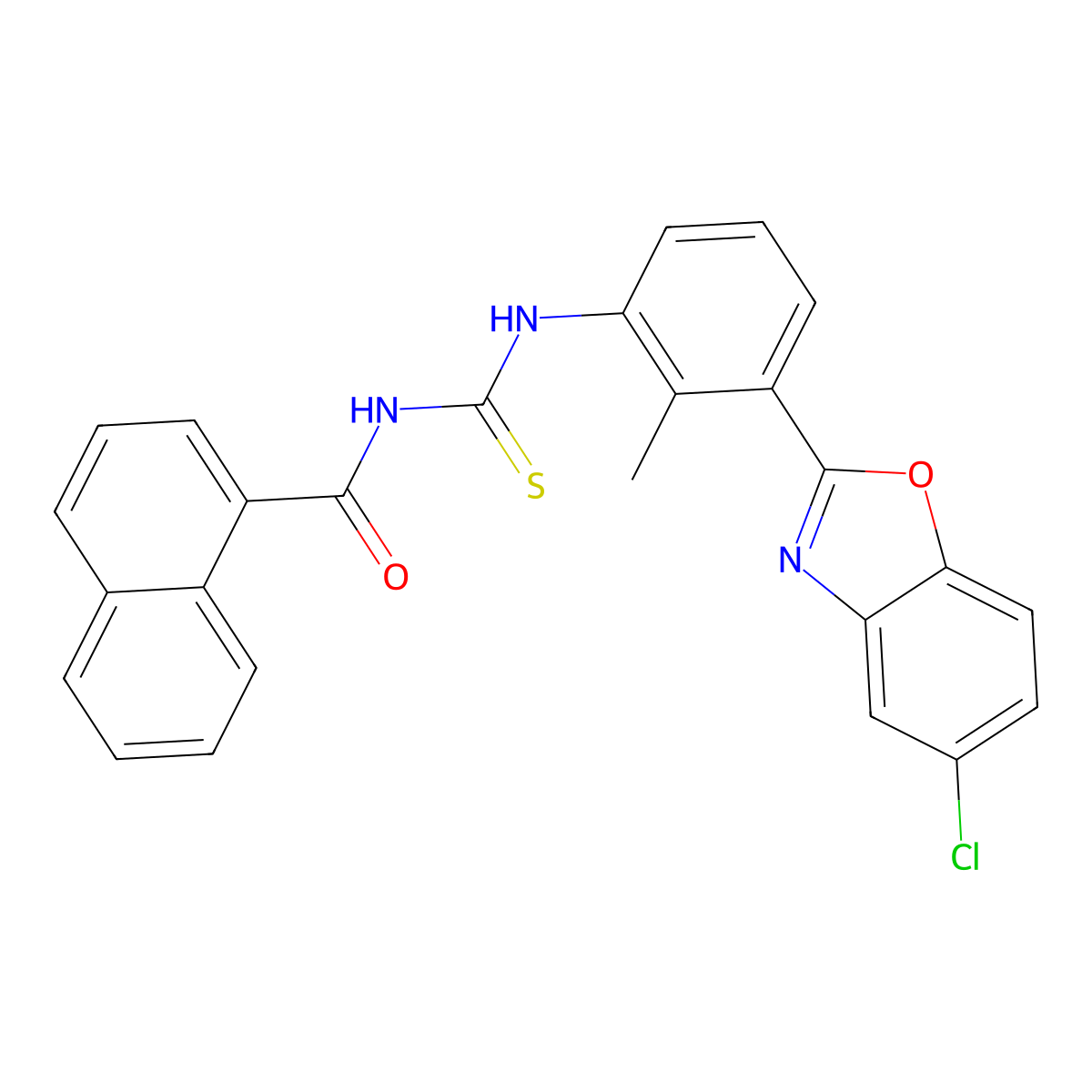 N-[[3-(5-chloro-1,3-benzoxazol-2-yl)-2-methylphenyl]carbamothioyl]naphthalene-1-carboxamide molecular structure, CAS 428832-23-9