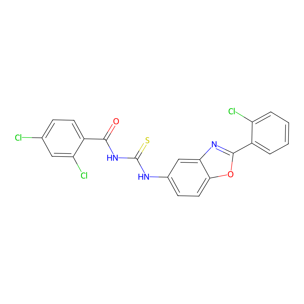 2,4-dichloro-N-[[2-(2-chlorophenyl)-1,3-benzoxazol-5-yl]carbamothioyl]benzamide molecular structure, CAS 428832-37-5