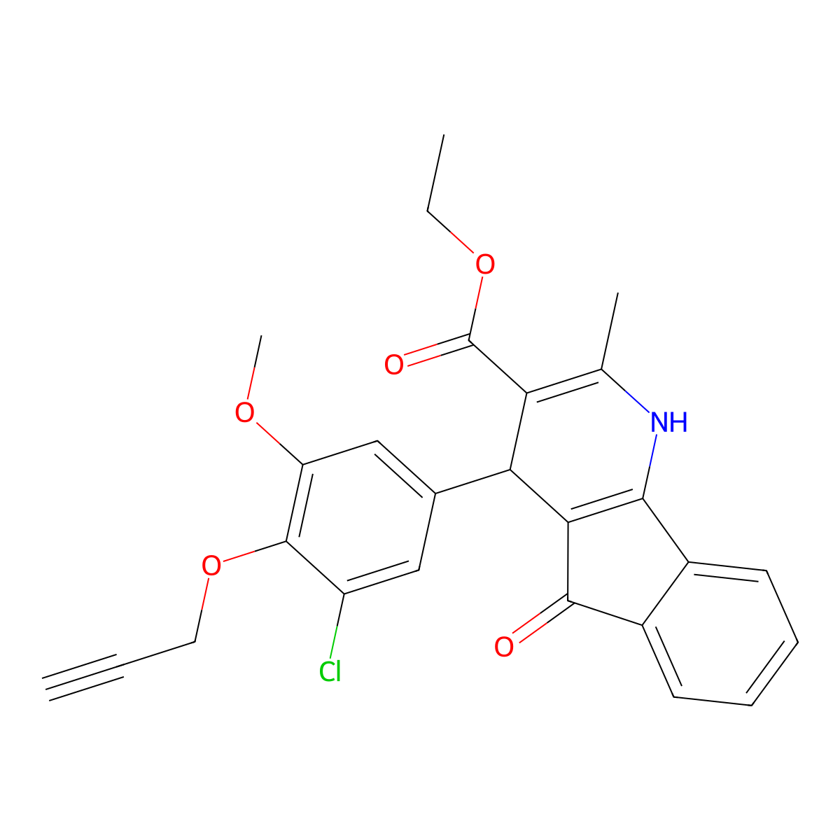 Ethyl 4-(3-chloro-5-methoxy-4-prop-2-ynoxyphenyl)-2-methyl-5-oxo-1,4-dihydroindeno[1,2-b]pyridine-3-carboxylate molecular structure, CAS 428832-62-6