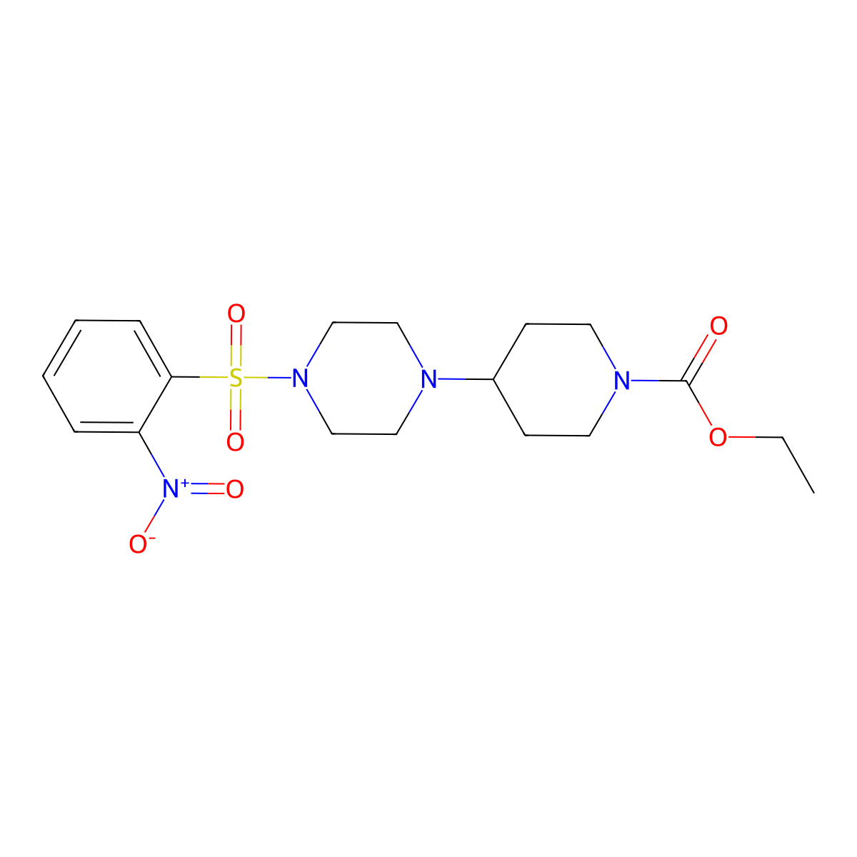 Ethyl 4-(4-((2-nitrophenyl)sulfonyl)piperazin-1-yl)piperidine-1-carboxylate molecular structure, CAS 428832-78-4