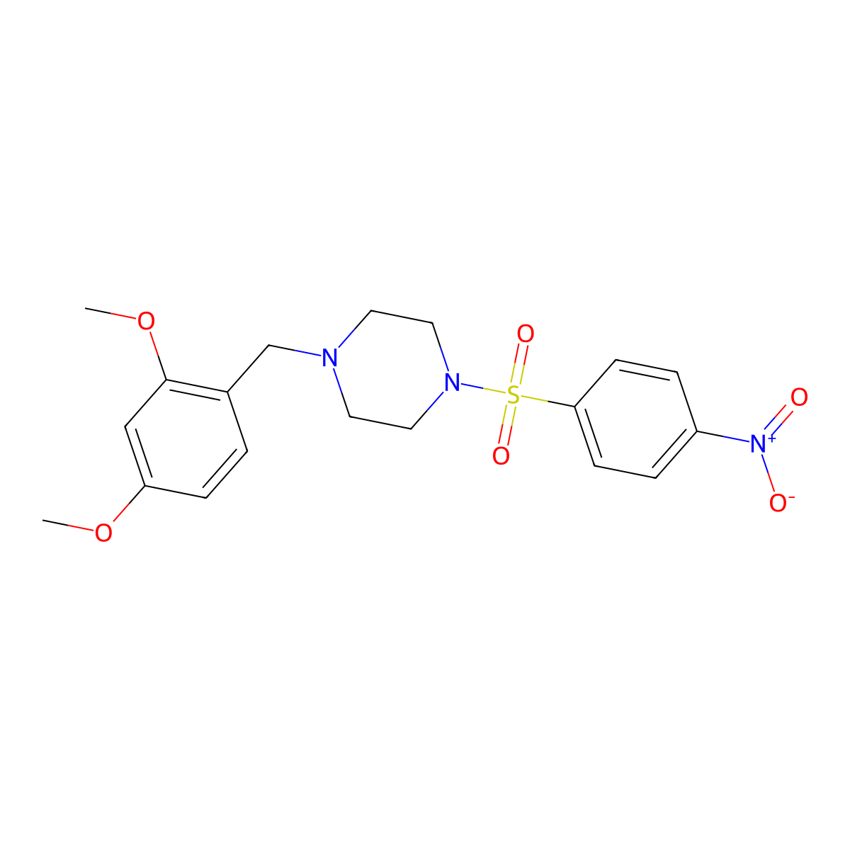 1-[(2,4-Dimethoxyphenyl)methyl]-4-(4-nitrophenyl)sulfonylpiperazine molecular structure, CAS 428832-86-4