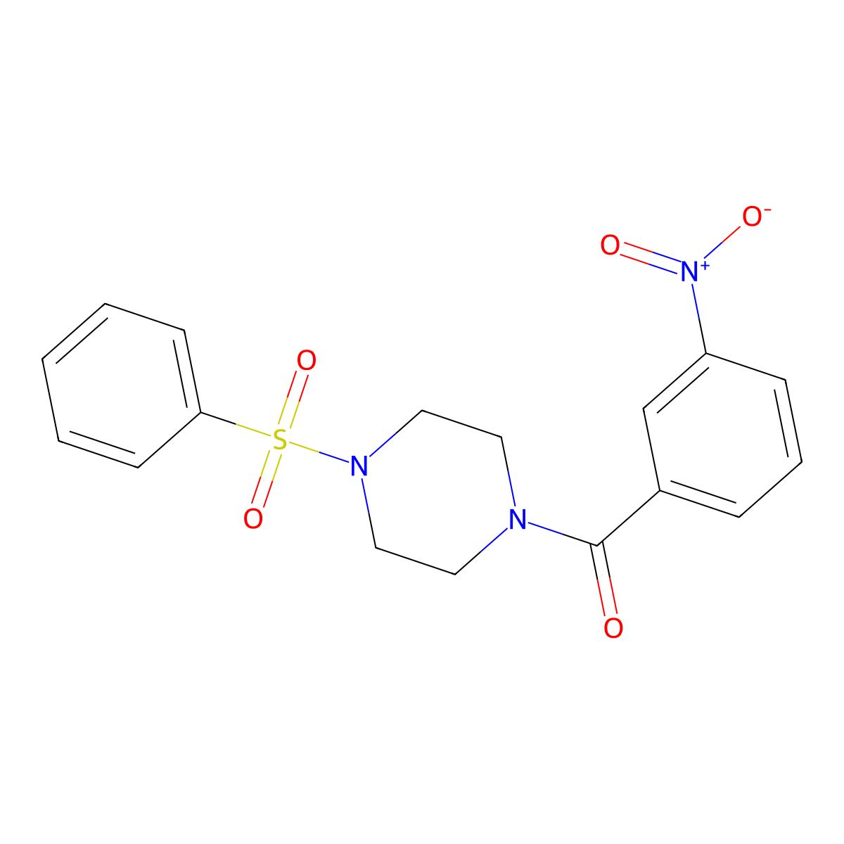 [4-(Benzenesulfonyl)piperazin-1-yl]-(3-nitrophenyl)methanone molecular structure, CAS 428833-35-6