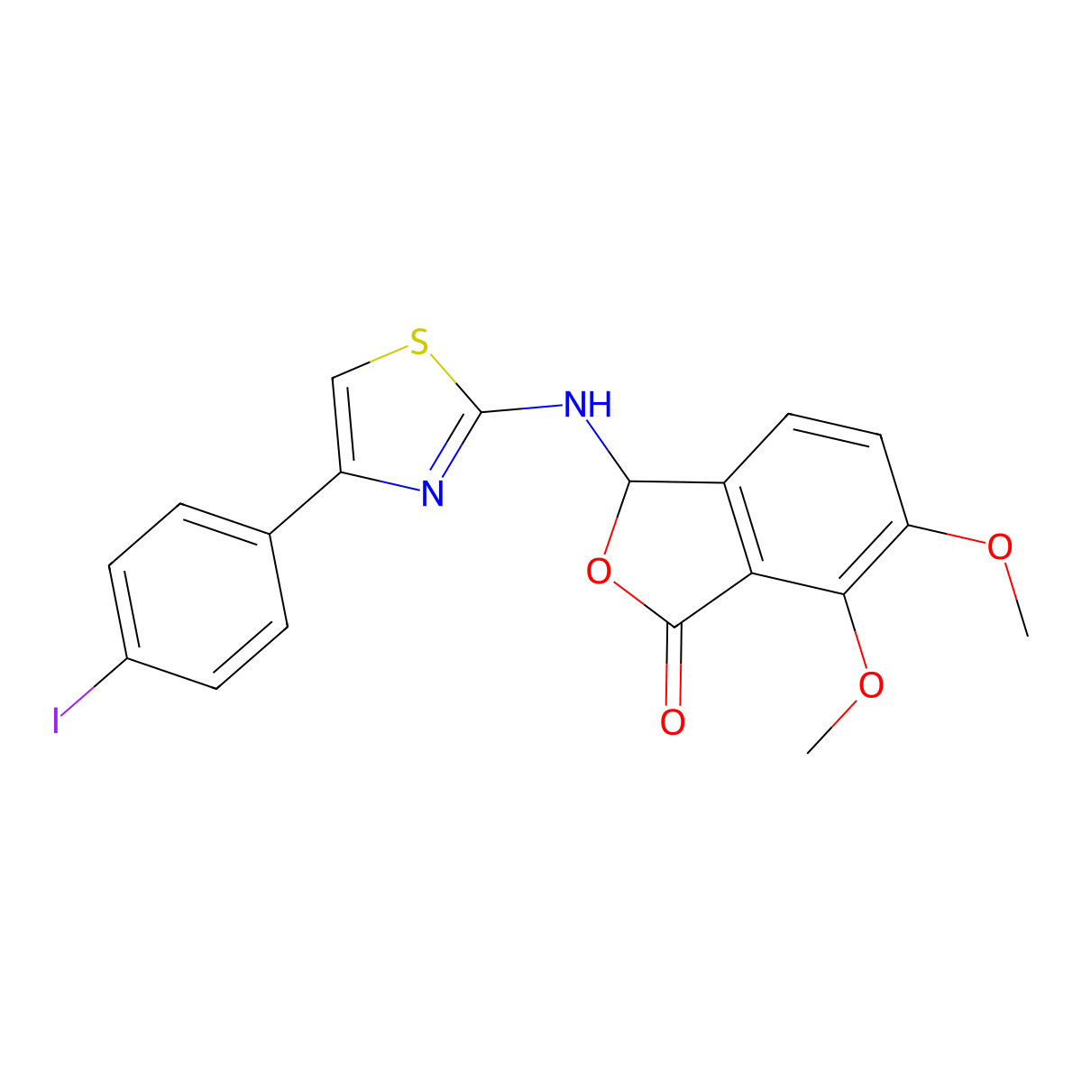 3-[[4-(4-iodophenyl)-1,3-thiazol-2-yl]amino]-6,7-dimethoxy-3H-2-benzofuran-1-one molecular structure, CAS 428833-68-5