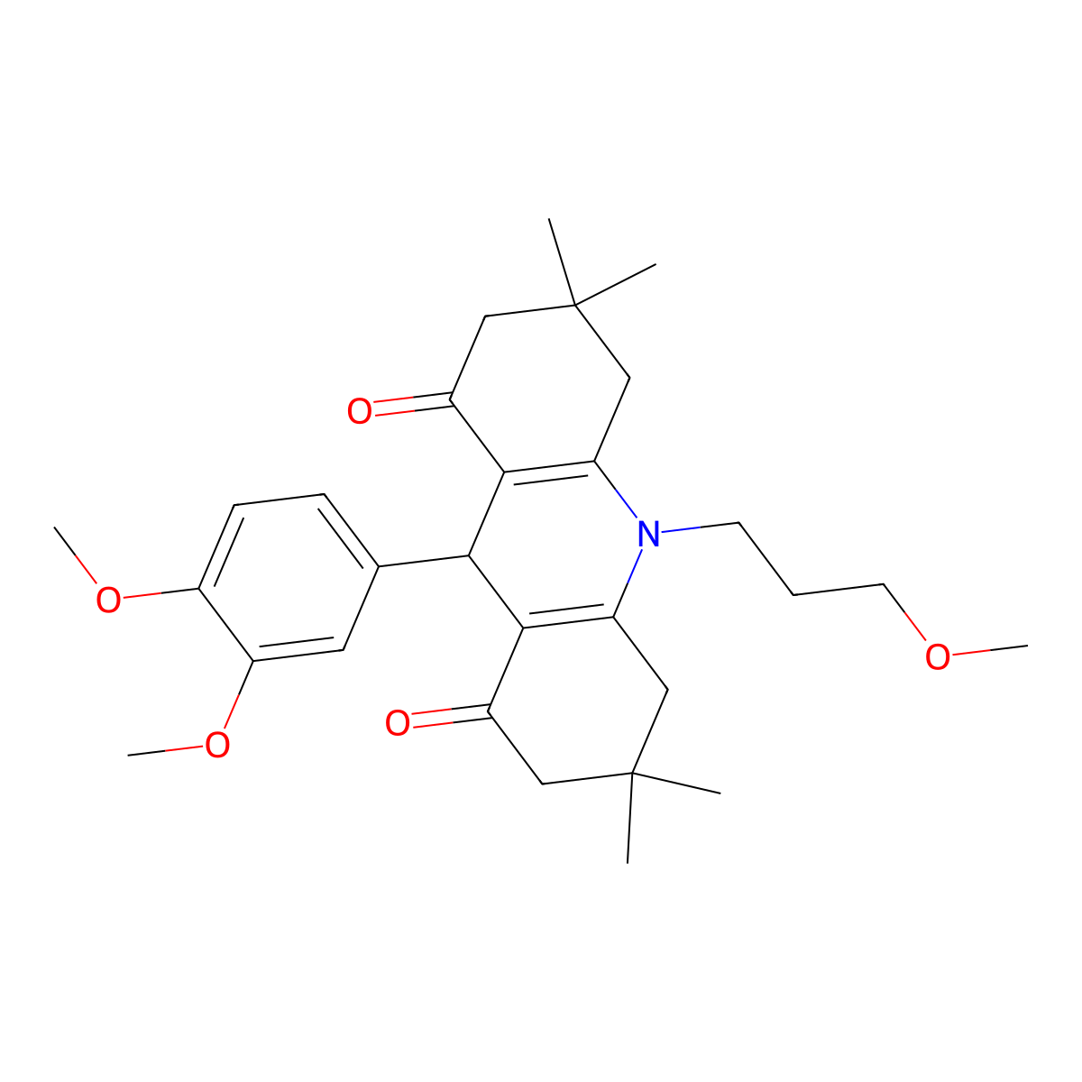 9-(3,4-dimethoxyphenyl)-10-(3-methoxypropyl)-3,3,6,6-tetramethyl-4,5,7,9-tetrahydro-2H-acridine-1,8-dione molecular structure, CAS 428833-69-6