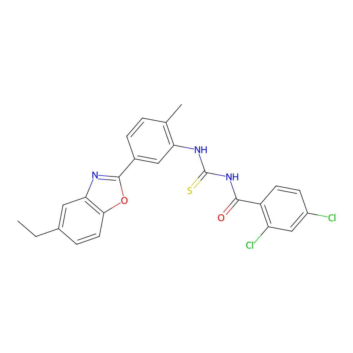 2,4-dichloro-N-[[5-(5-ethyl-1,3-benzoxazol-2-yl)-2-methylphenyl]carbamothioyl]benzamide molecular structure, CAS 428833-73-2