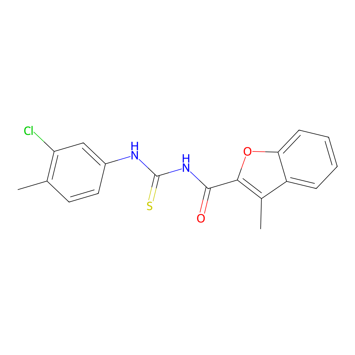 N-[(3-chloro-4-methylphenyl)carbamothioyl]-3-methyl-1-benzofuran-2-carboxamide molecular structure, CAS 428833-79-8