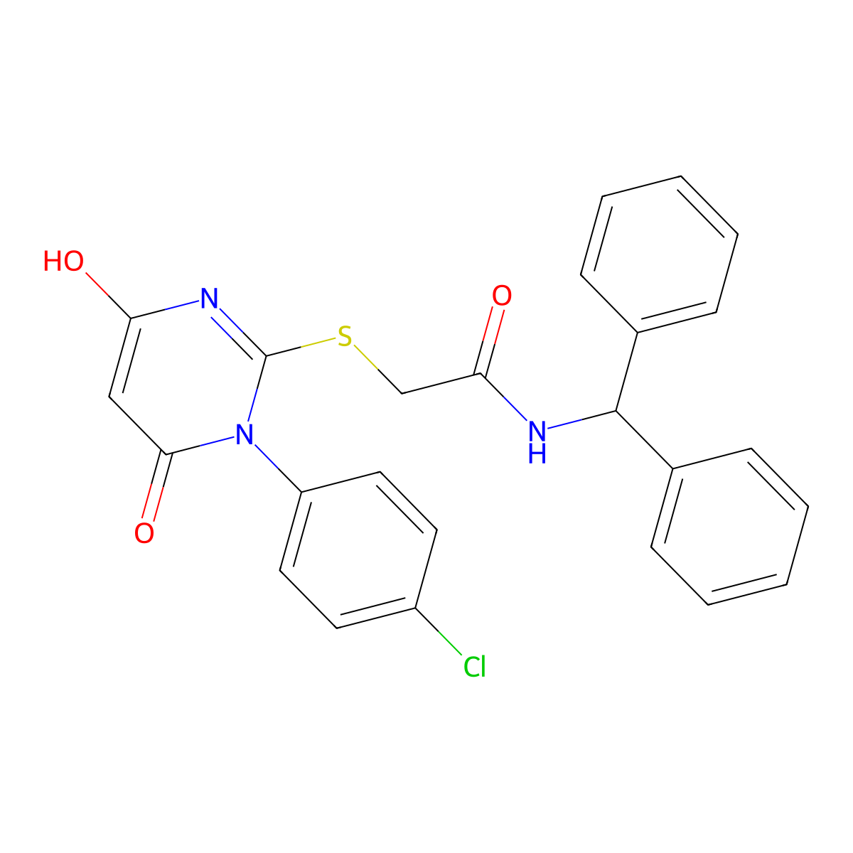 2-{[1-(4-chlorophenyl)-4-hydroxy-6-oxo-1,6-dihydro-2-pyrimidinyl]thio}-N-(diphenylmethyl)acetamide molecular structure, CAS 428833-89-0