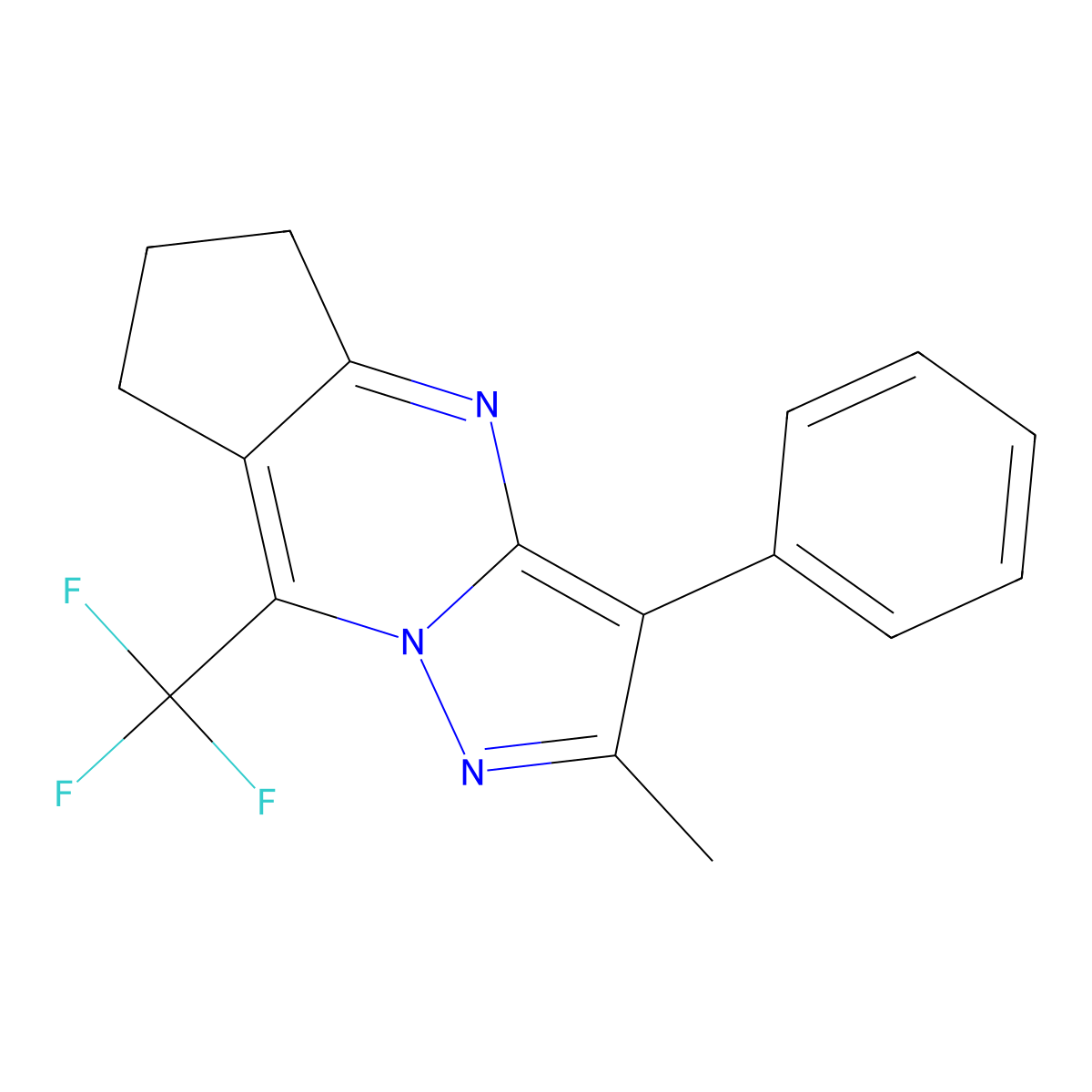 2-methyl-3-phenyl-8-(trifluoromethyl)-6,7-dihydro-5H-cyclopenta[d]pyrazolo[1,5-a]pyrimidine molecular structure, CAS 428834-02-0
