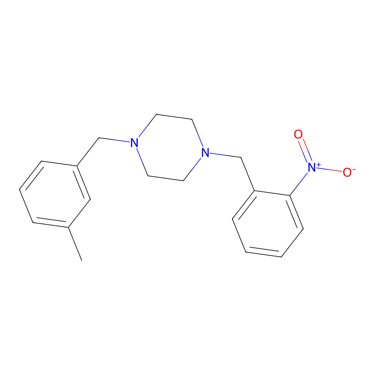 1-[(3-Methylphenyl)methyl]-4-[(2-nitrophenyl)methyl]piperazine molecular structure, CAS 428834-44-0