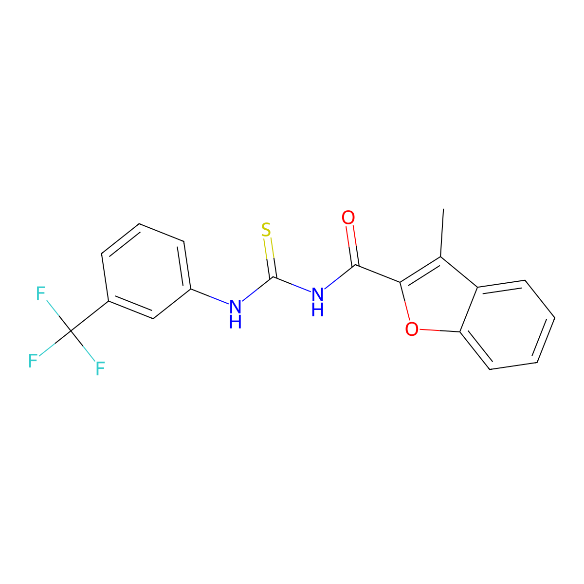 3-methyl-N-{[3-(trifluoromethyl)phenyl]carbamothioyl}-1-benzofuran-2-carboxamide molecular structure, CAS 428834-45-1