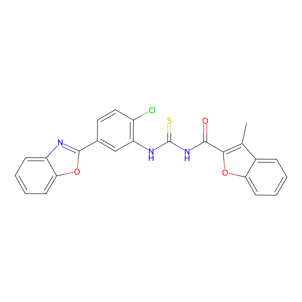 N-[[5-(1,3-benzoxazol-2-yl)-2-chlorophenyl]carbamothioyl]-3-methyl-1-benzofuran-2-carboxamide molecular structure, CAS 428835-09-0