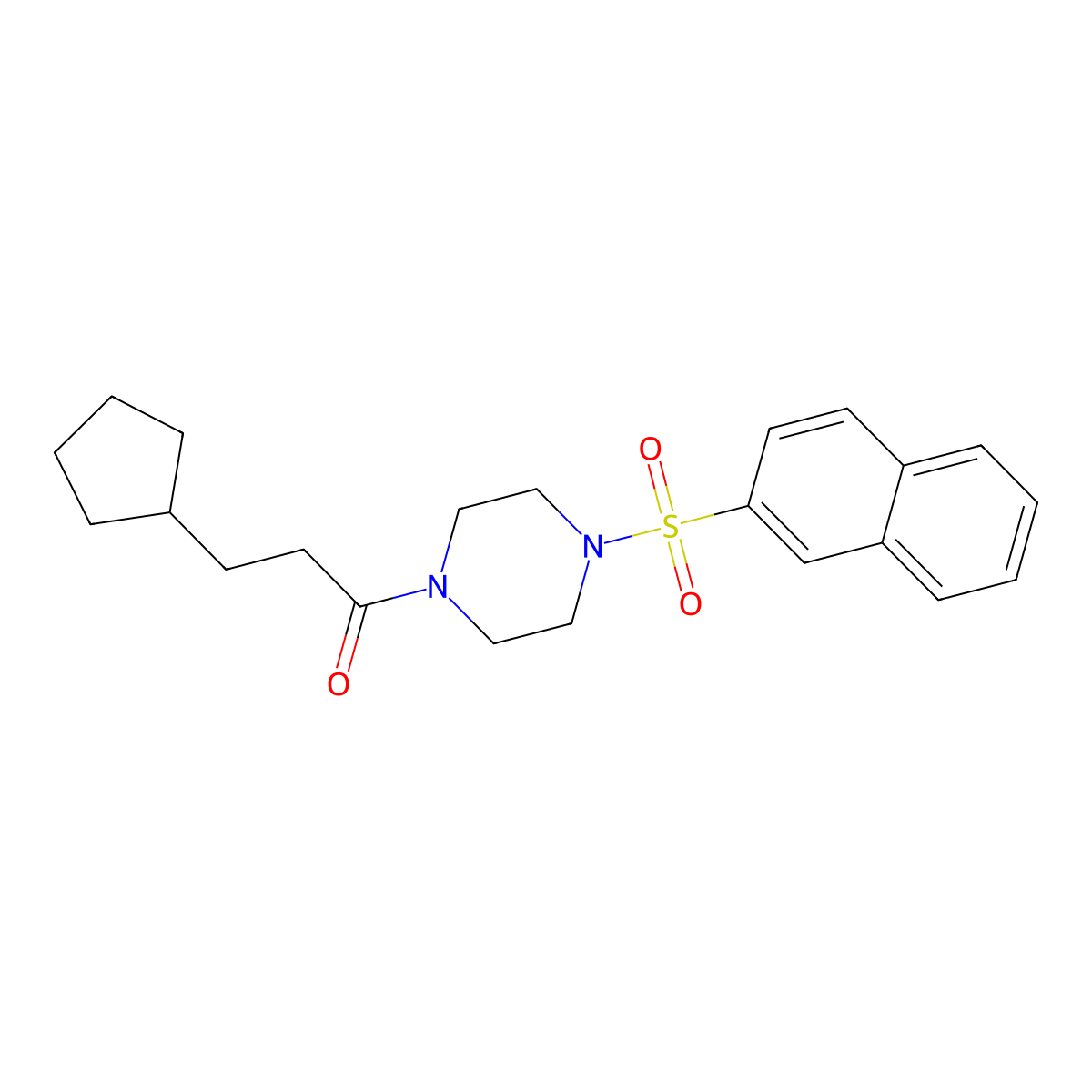3-Cyclopentyl-1-(4-naphthalen-2-ylsulfonylpiperazin-1-yl)propan-1-one molecular structure, CAS 428835-43-2