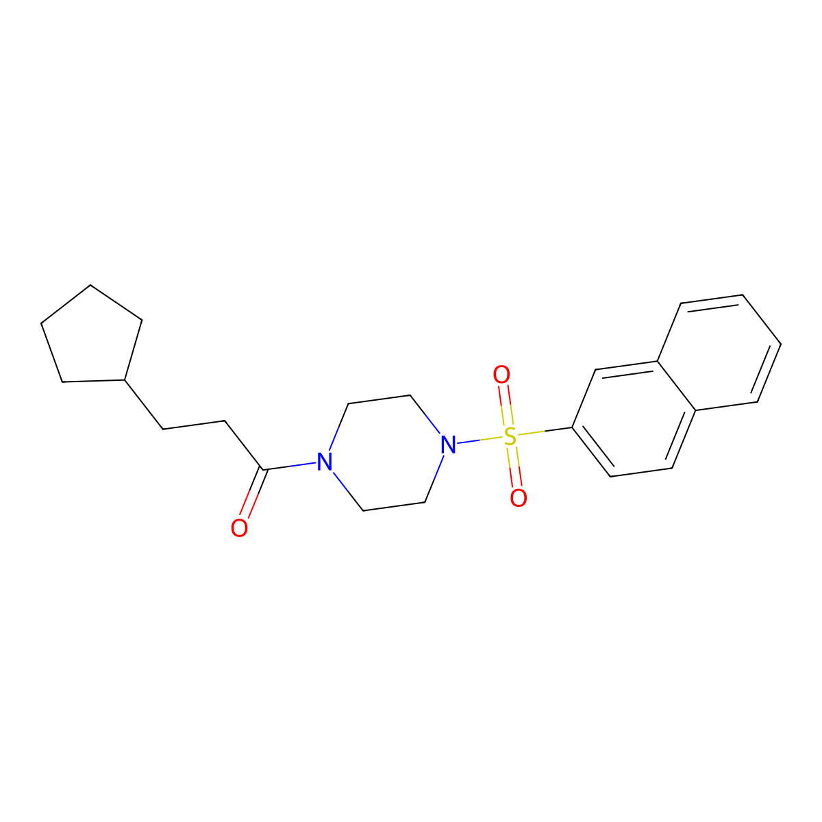 3-Cyclopentyl-1-(4-naphthalen-2-ylsulfonylpiperazin-1-yl)propan-1-one molecular structure, CAS 428835-43-2