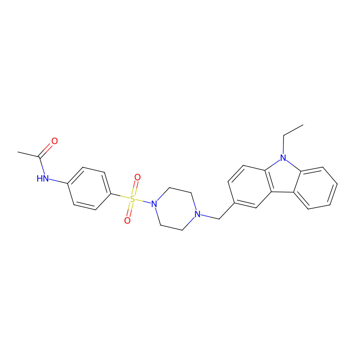N-[4-[4-[(9-ethylcarbazol-3-yl)methyl]piperazin-1-yl]sulfonylphenyl]acetamide molecular structure, CAS 428835-45-4