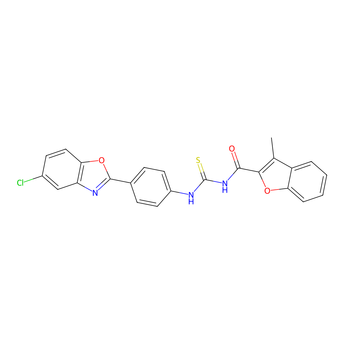 N-[[4-(5-chloro-1,3-benzoxazol-2-yl)phenyl]carbamothioyl]-3-methyl-1-benzofuran-2-carboxamide molecular structure, CAS 428835-55-6