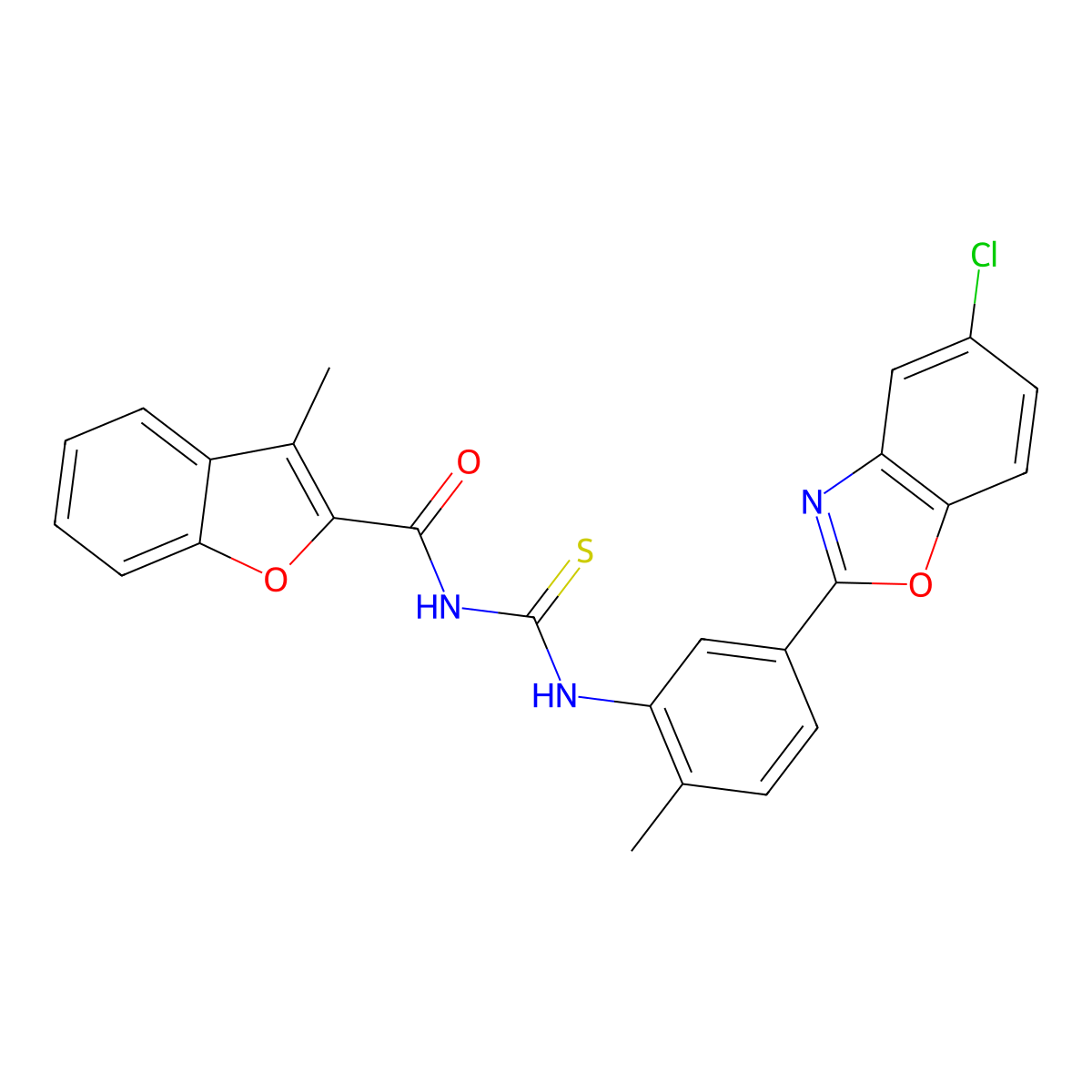 N-[[5-(5-chloro-1,3-benzoxazol-2-yl)-2-methylphenyl]carbamothioyl]-3-methyl-1-benzofuran-2-carboxamide molecular structure, CAS 428835-57-8