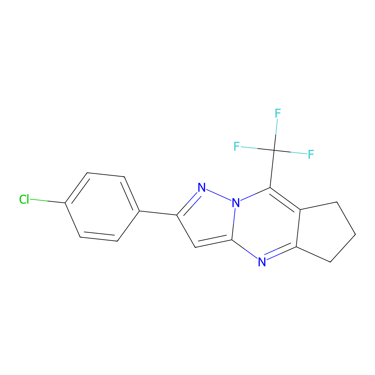 2-(4-chlorophenyl)-8-(trifluoromethyl)-6,7-dihydro-5H-cyclopenta[d]pyrazolo[1,5-a]pyrimidine molecular structure, CAS 428835-78-3