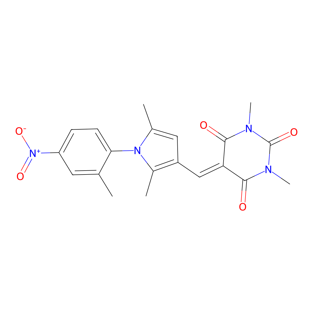 5-((2,5-Dimethyl-1-(2-methyl-4-nitrophenyl)-1H-pyrrol-3-yl)methylene)-1,3-dimethyl-2,4,6(1H,3H,5H)-pyrimidinetrione molecular structure, CAS 428835-90-9