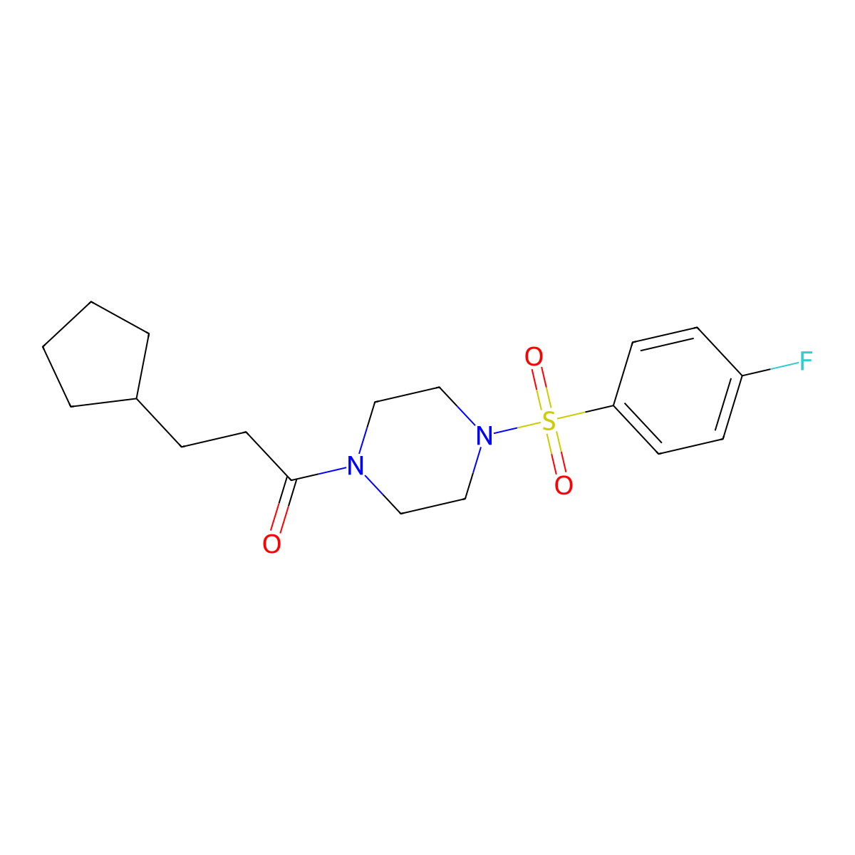 3-Cyclopentyl-1-[4-(4-fluorophenyl)sulfonylpiperazin-1-yl]propan-1-one molecular structure, CAS 428835-92-1