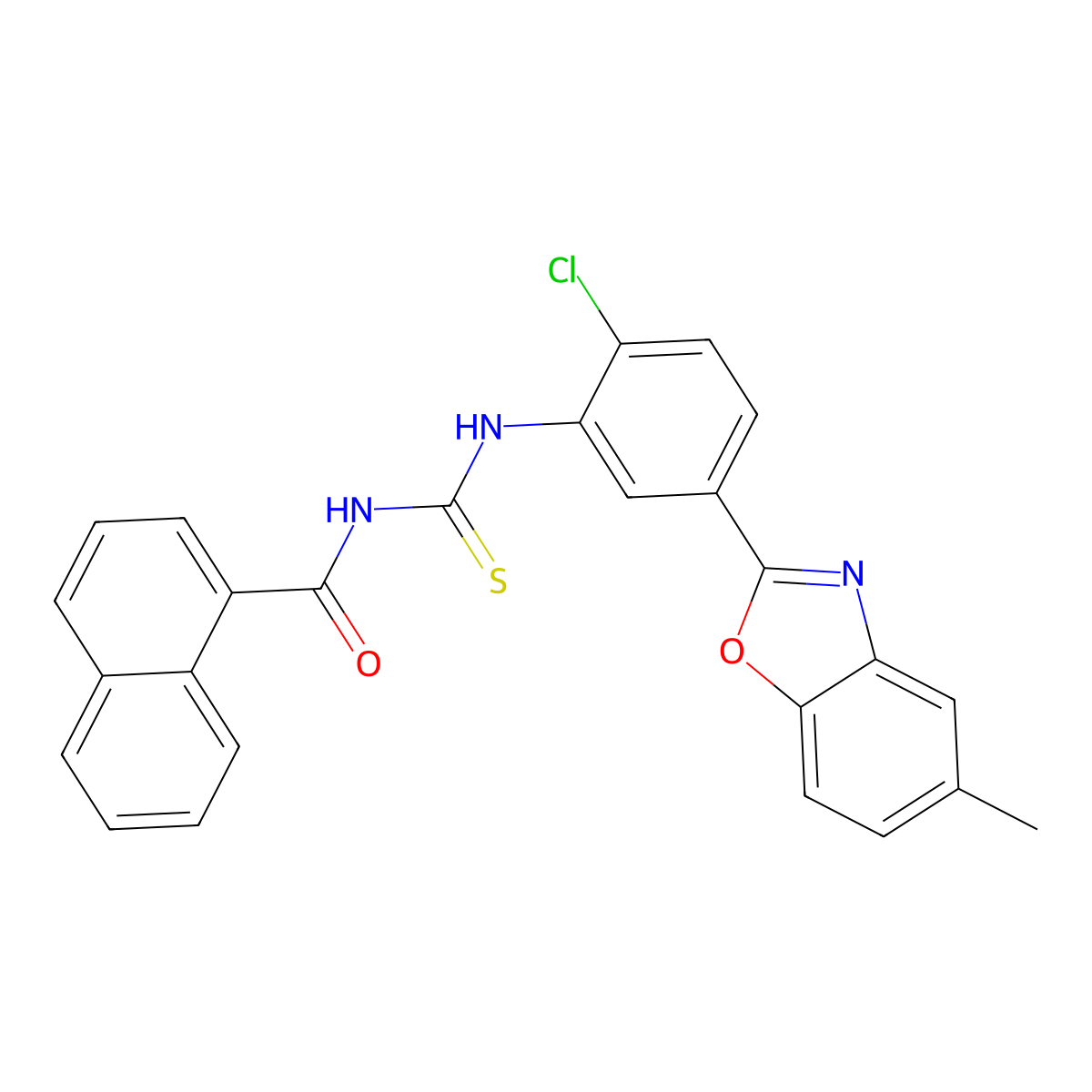 N-[[2-chloro-5-(5-methyl-1,3-benzoxazol-2-yl)phenyl]carbamothioyl]naphthalene-1-carboxamide molecular structure, CAS 428835-94-3