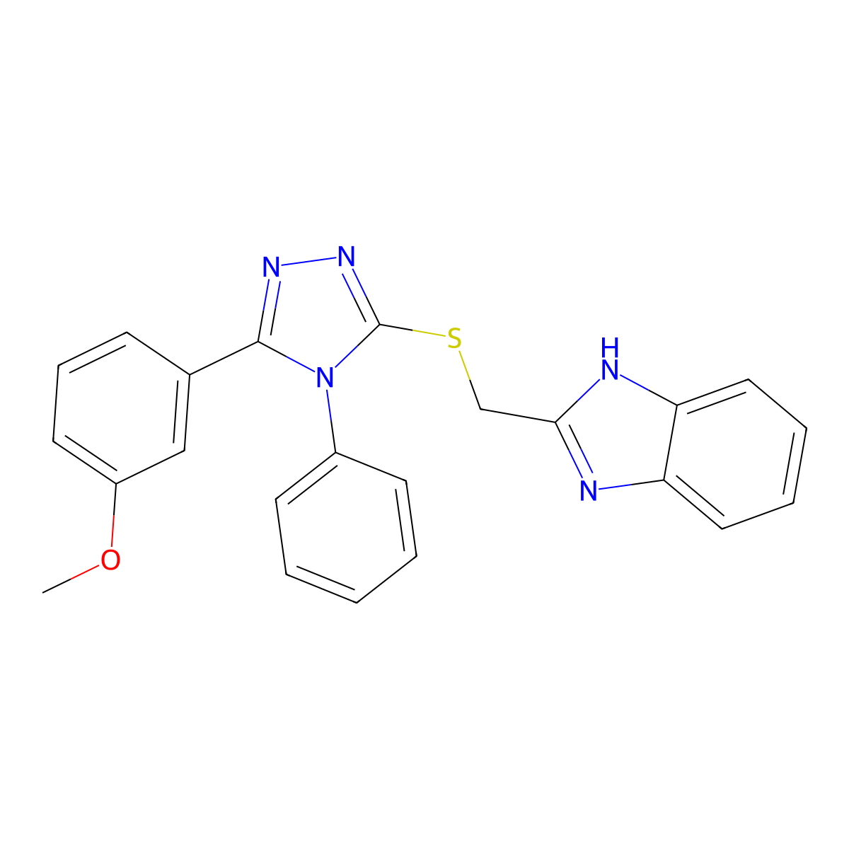 2-[[5-(3-methoxyphenyl)-4-phenyl-1,2,4-triazol-3-yl]sulfanylmethyl]-1H-benzimidazole molecular structure, CAS 428836-38-8