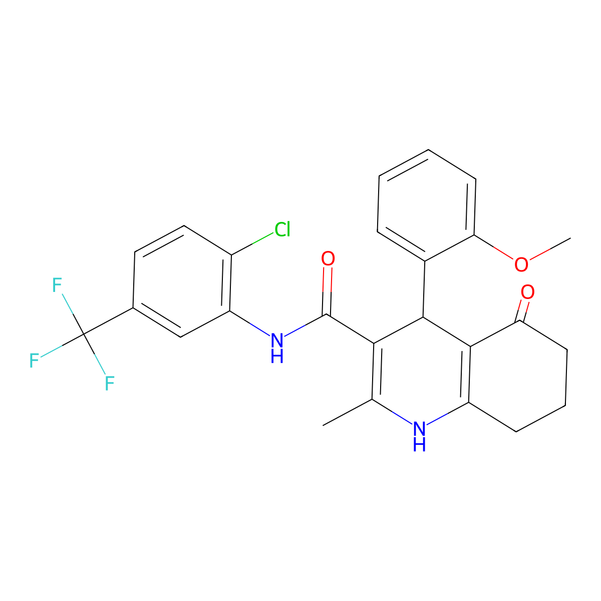 N-[2-chloro-5-(trifluoromethyl)phenyl]-4-(2-methoxyphenyl)-2-methyl-5-oxo-4,6,7,8-tetrahydro-1H-quinoline-3-carboxamide molecular structure, CAS 428836-90-2