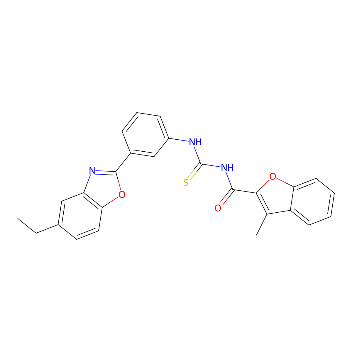 N-[[3-(5-ethyl-1,3-benzoxazol-2-yl)phenyl]carbamothioyl]-3-methyl-1-benzofuran-2-carboxamide molecular structure, CAS 428837-00-7