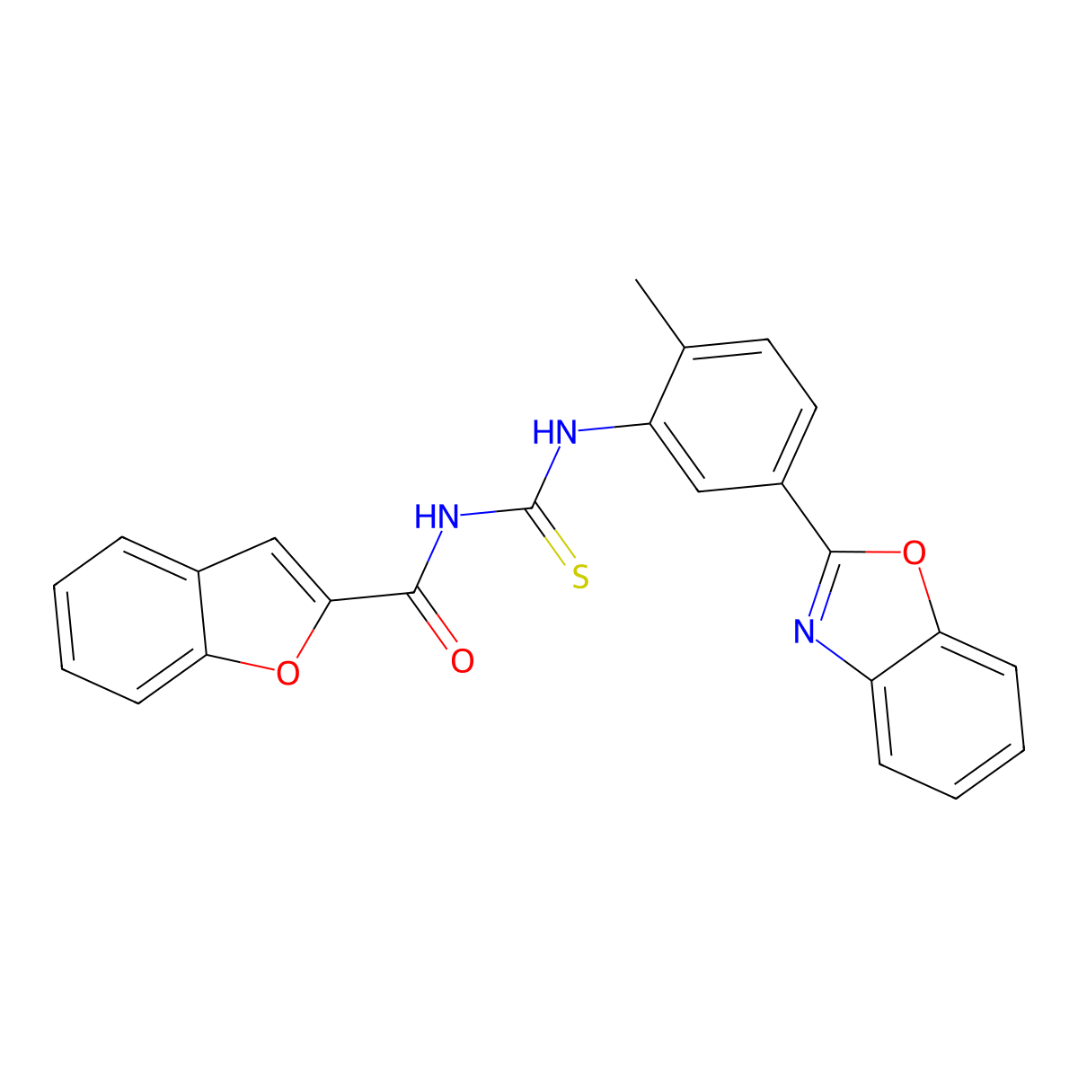 N-[[5-(1,3-benzoxazol-2-yl)-2-methylphenyl]carbamothioyl]-1-benzofuran-2-carboxamide molecular structure, CAS 428837-03-0