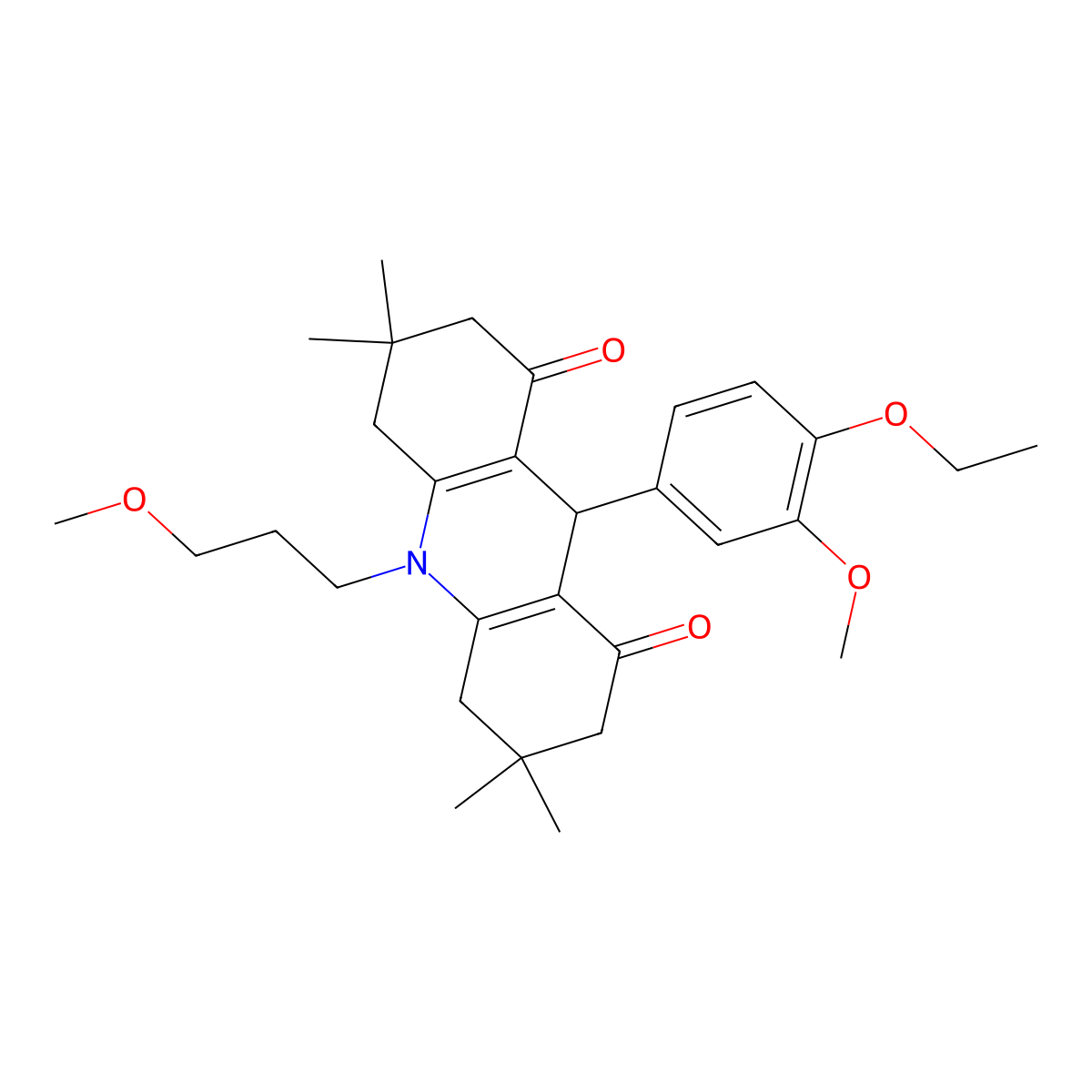 9-(4-ethoxy-3-methoxyphenyl)-10-(3-methoxypropyl)-3,3,6,6-tetramethyl-4,5,7,9-tetrahydro-2H-acridine-1,8-dione molecular structure, CAS 428837-06-3