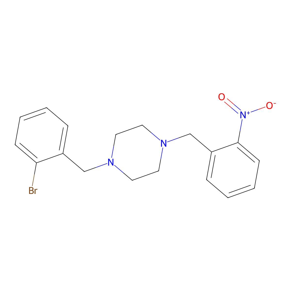1-[(2-Bromophenyl)methyl]-4-[(2-nitrophenyl)methyl]piperazine molecular structure, CAS 428837-07-4