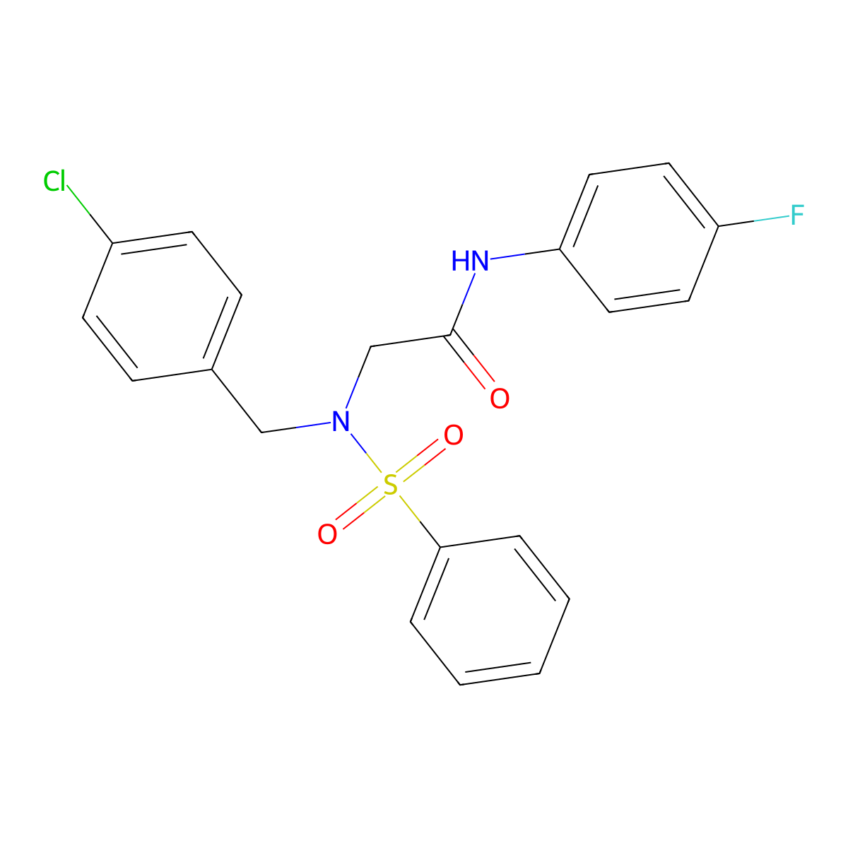 2-[benzenesulfonyl-[(4-chlorophenyl)methyl]amino]-N-(4-fluorophenyl)acetamide molecular structure, CAS 428837-20-1