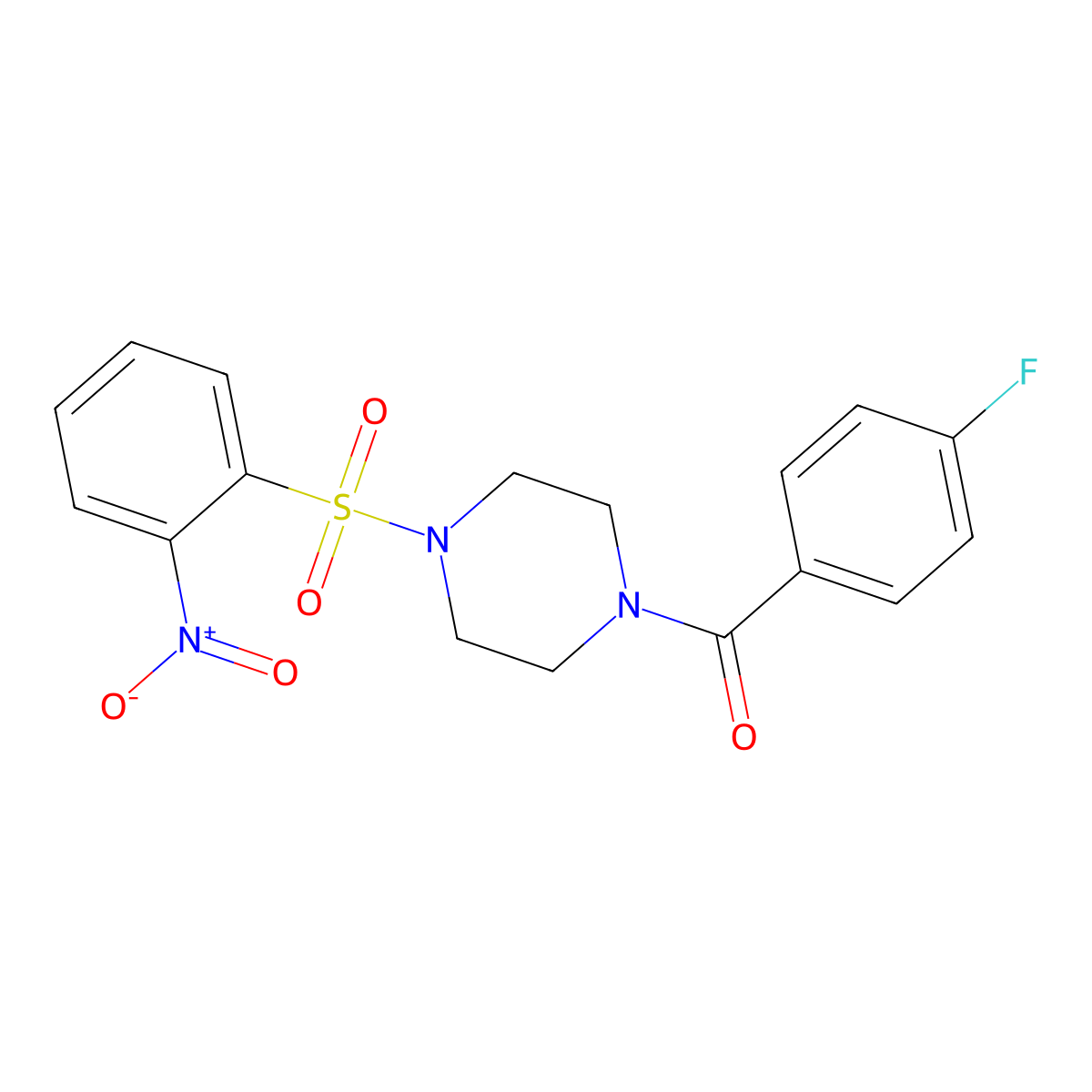 (4-Fluorophenyl)-[4-(2-nitrophenyl)sulfonylpiperazin-1-yl]methanone molecular structure, CAS 428837-38-1