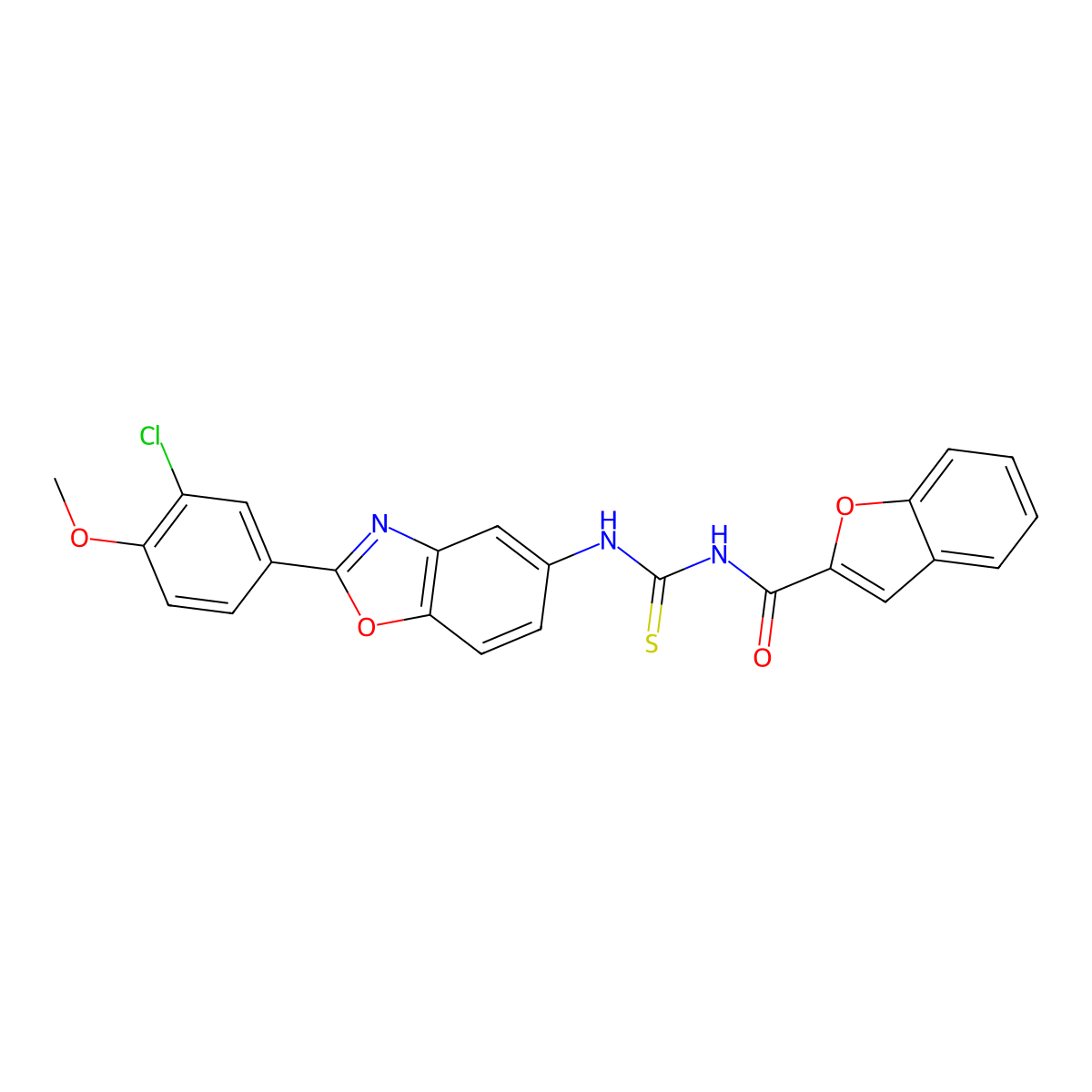 N-[[2-(3-chloro-4-methoxyphenyl)-1,3-benzoxazol-5-yl]carbamothioyl]-1-benzofuran-2-carboxamide molecular structure, CAS 428837-43-8
