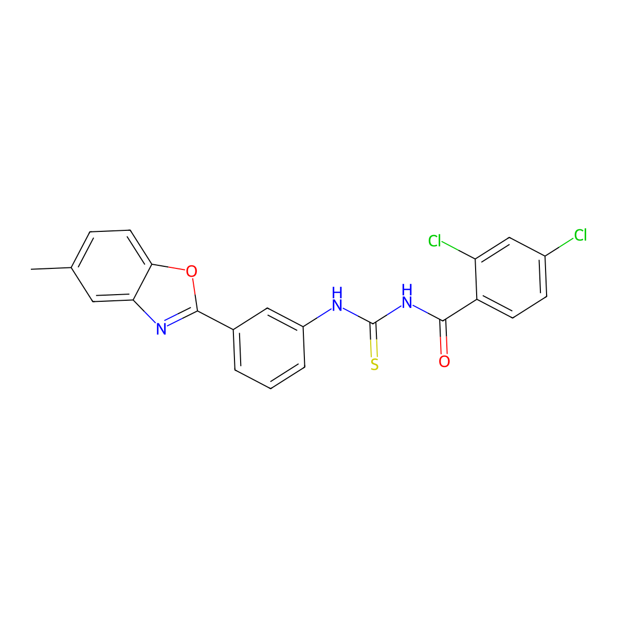 2,4-dichloro-N-[[3-(5-methyl-1,3-benzoxazol-2-yl)phenyl]carbamothioyl]benzamide molecular structure, CAS 428837-57-4