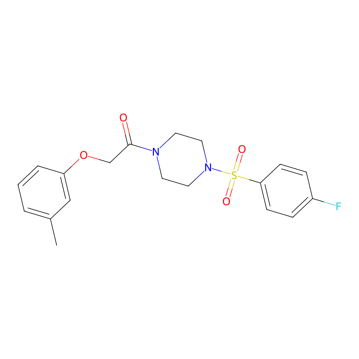 1-[4-(4-Fluorophenyl)sulfonylpiperazin-1-yl]-2-(3-methylphenoxy)ethanone molecular structure, CAS 428837-67-6