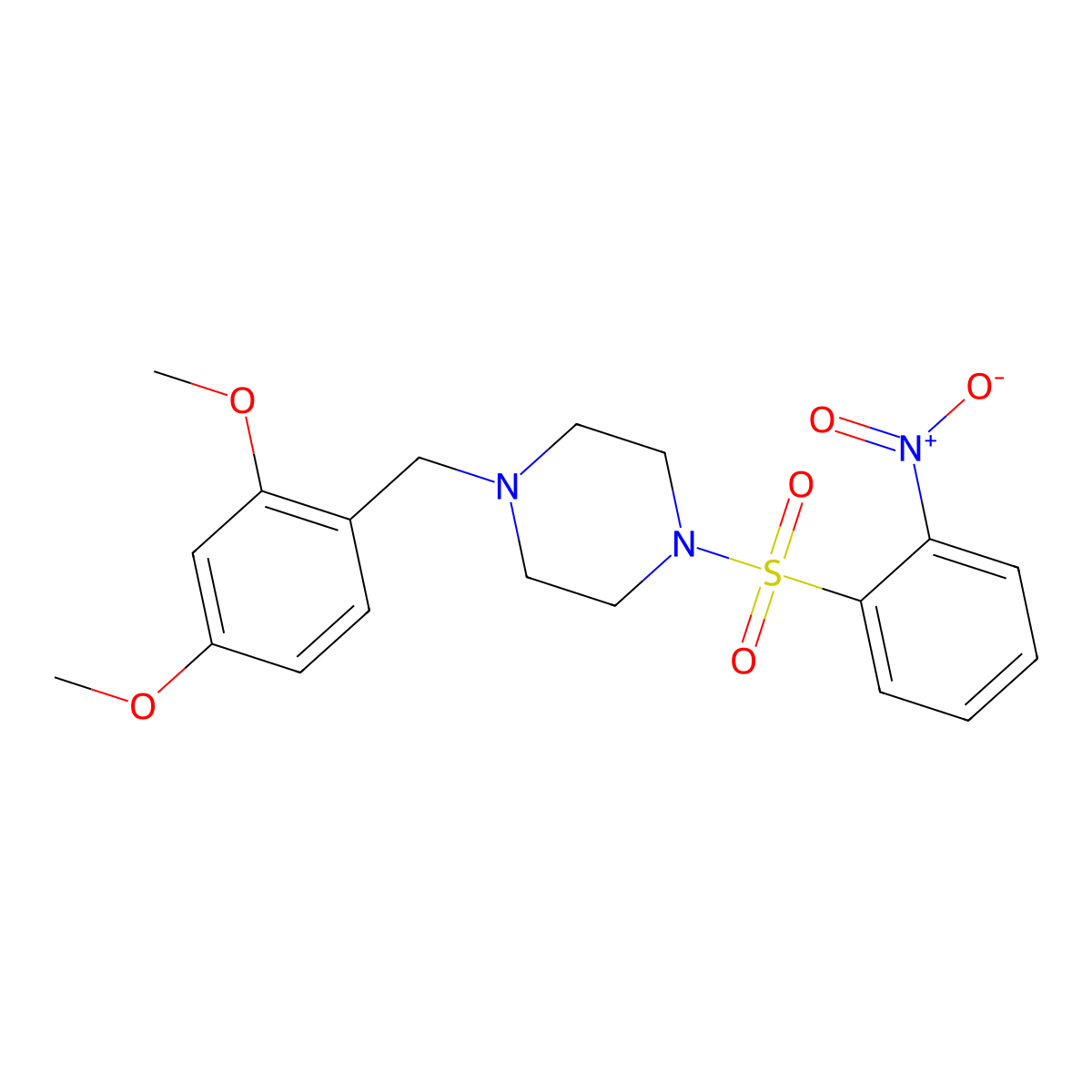 1-[(2,4-Dimethoxyphenyl)methyl]-4-(2-nitrophenyl)sulfonylpiperazine molecular structure, CAS 428837-76-7