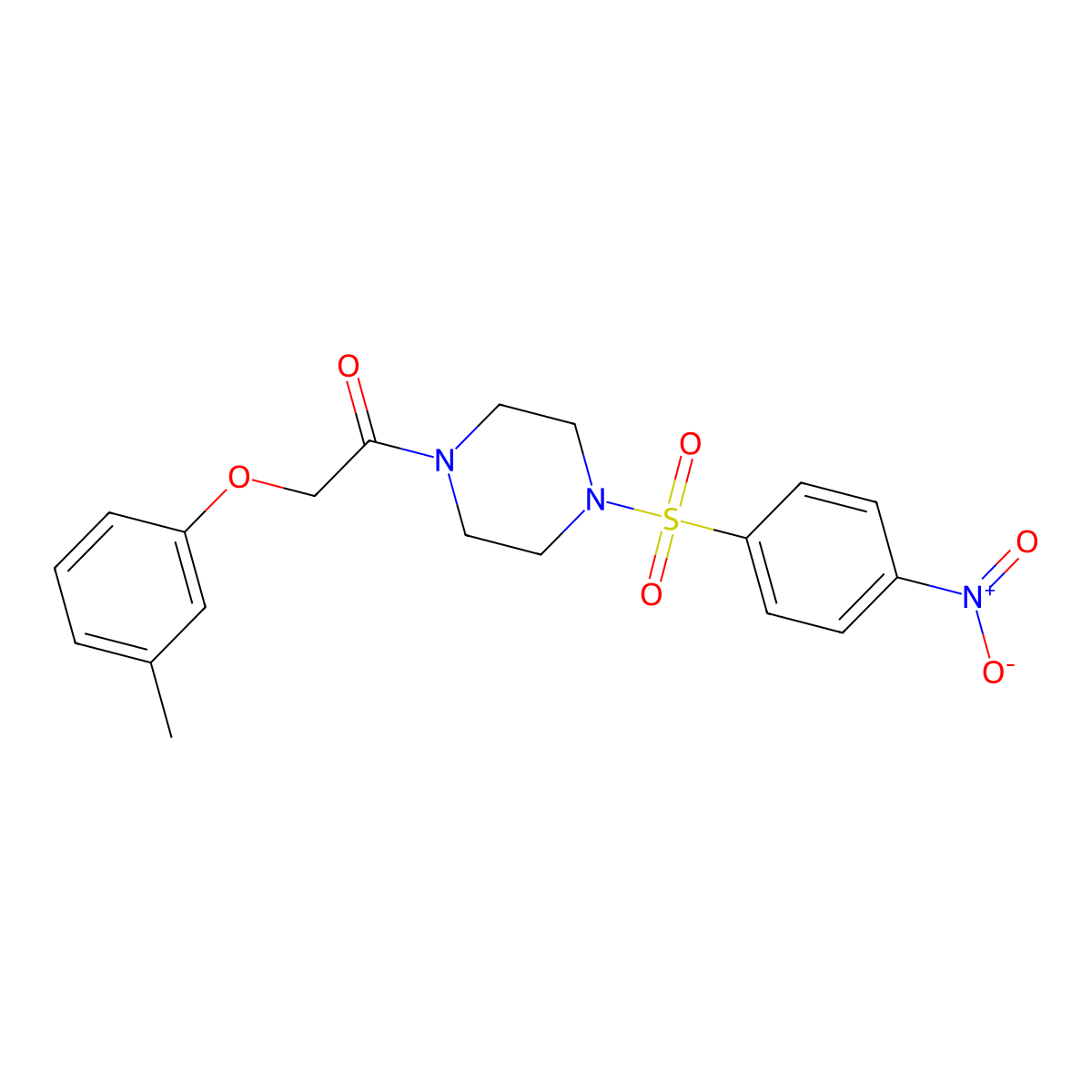 2-(3-Methylphenoxy)-1-[4-(4-nitrophenyl)sulfonylpiperazin-1-yl]ethanone molecular structure, CAS 428837-95-0