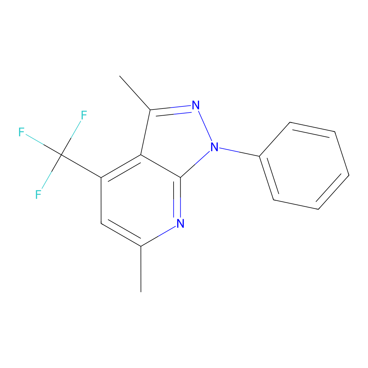3,6-Dimethyl-1-phenyl-4-(trifluoromethyl)-1H-pyrazolo(3,4-B)pyridine molecular structure, CAS 428837-96-1