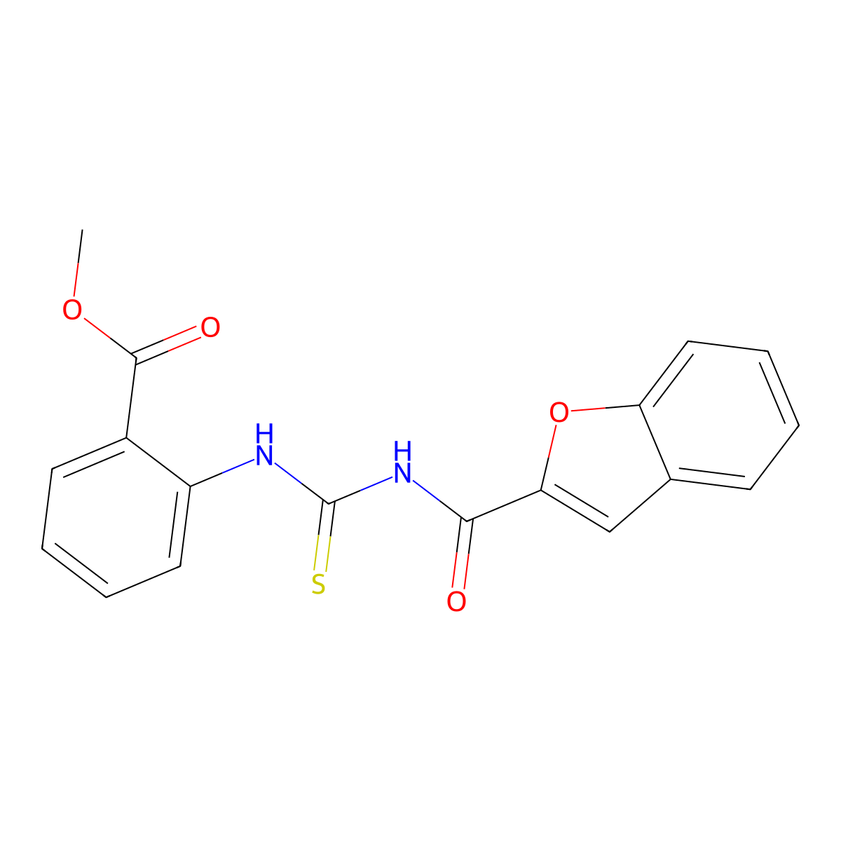 Methyl 2-{[(1-benzofuran-2-ylcarbonyl)carbamothioyl]amino}benzoate molecular structure, CAS 428837-97-2
