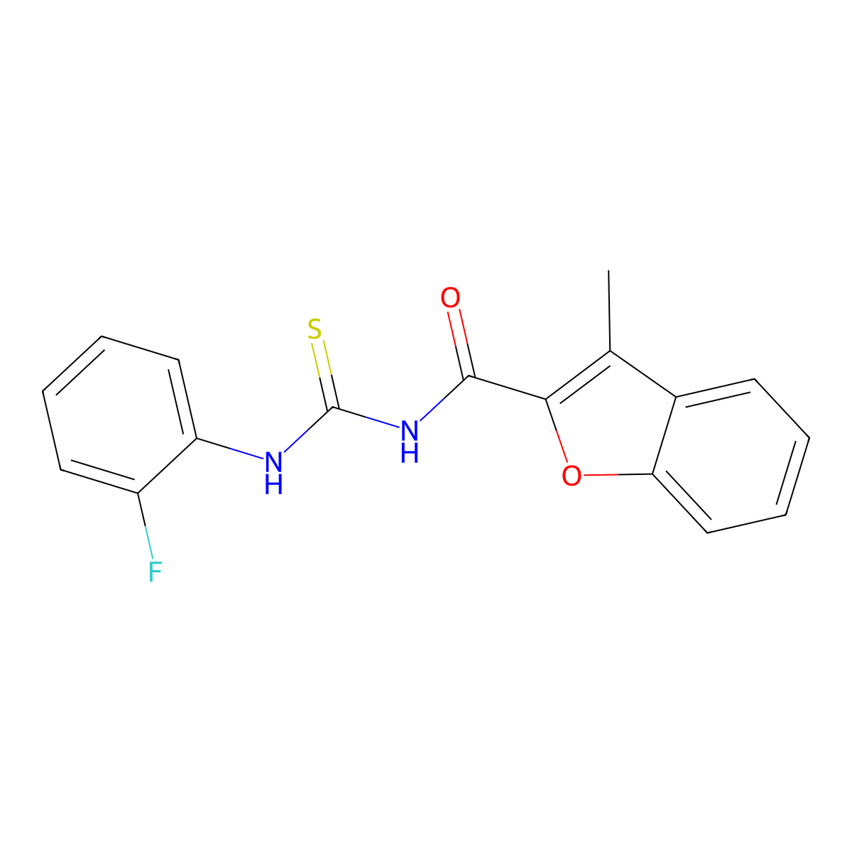 N-[(2-fluorophenyl)carbamothioyl]-3-methyl-1-benzofuran-2-carboxamide molecular structure, CAS 428838-19-1