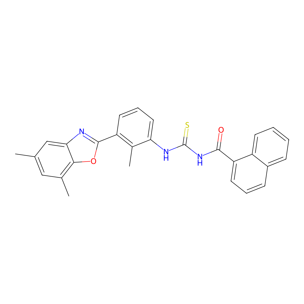 N-[[3-(5,7-dimethyl-1,3-benzoxazol-2-yl)-2-methylphenyl]carbamothioyl]naphthalene-1-carboxamide molecular structure, CAS 428838-54-4
