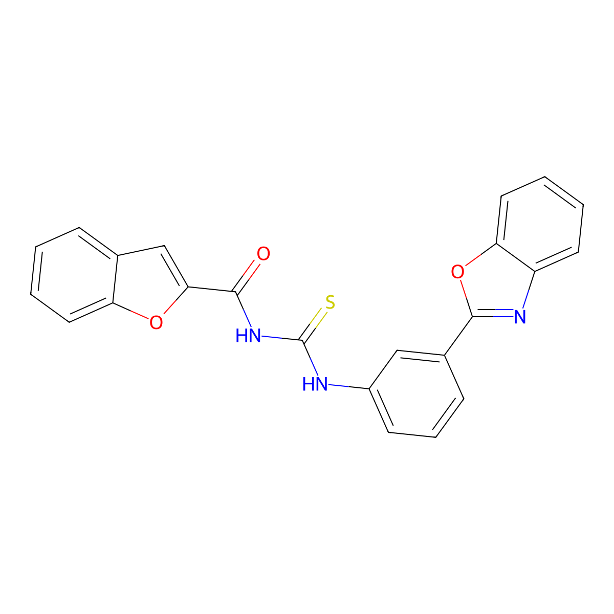 N-[[3-(1,3-benzoxazol-2-yl)phenyl]carbamothioyl]-1-benzofuran-2-carboxamide molecular structure, CAS 428838-72-6