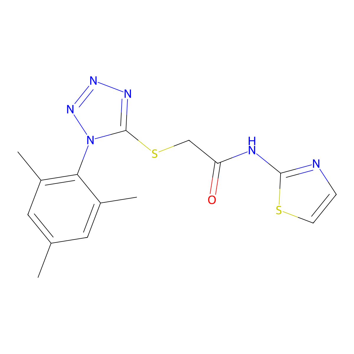 2-[(1-Mesityl-1H-tetraazol-5-yl)sulfanyl]-N-(1,3-thiazol-2-yl)acetamide molecular structure, CAS 428838-84-0