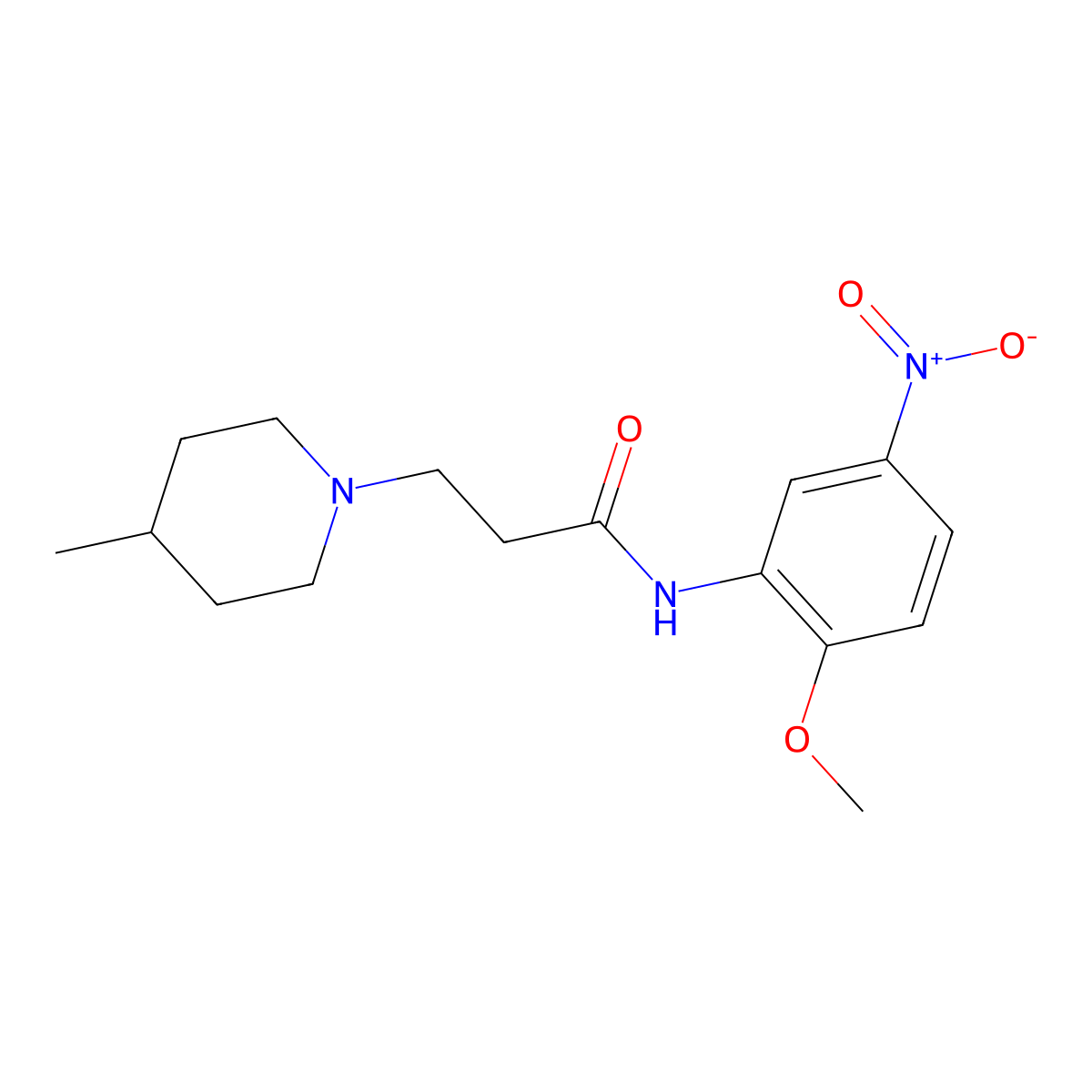 N-(2-methoxy-5-nitrophenyl)-3-(4-methylpiperidin-1-yl)propanamide molecular structure, CAS 428838-97-5