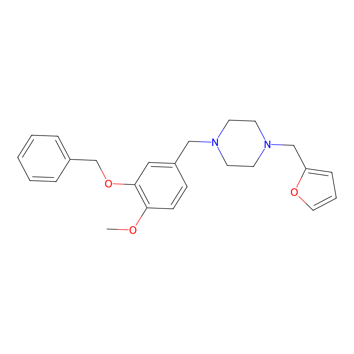 1-(Furan-2-ylmethyl)-4-[(4-methoxy-3-phenylmethoxyphenyl)methyl]piperazine molecular structure, CAS 428839-35-4