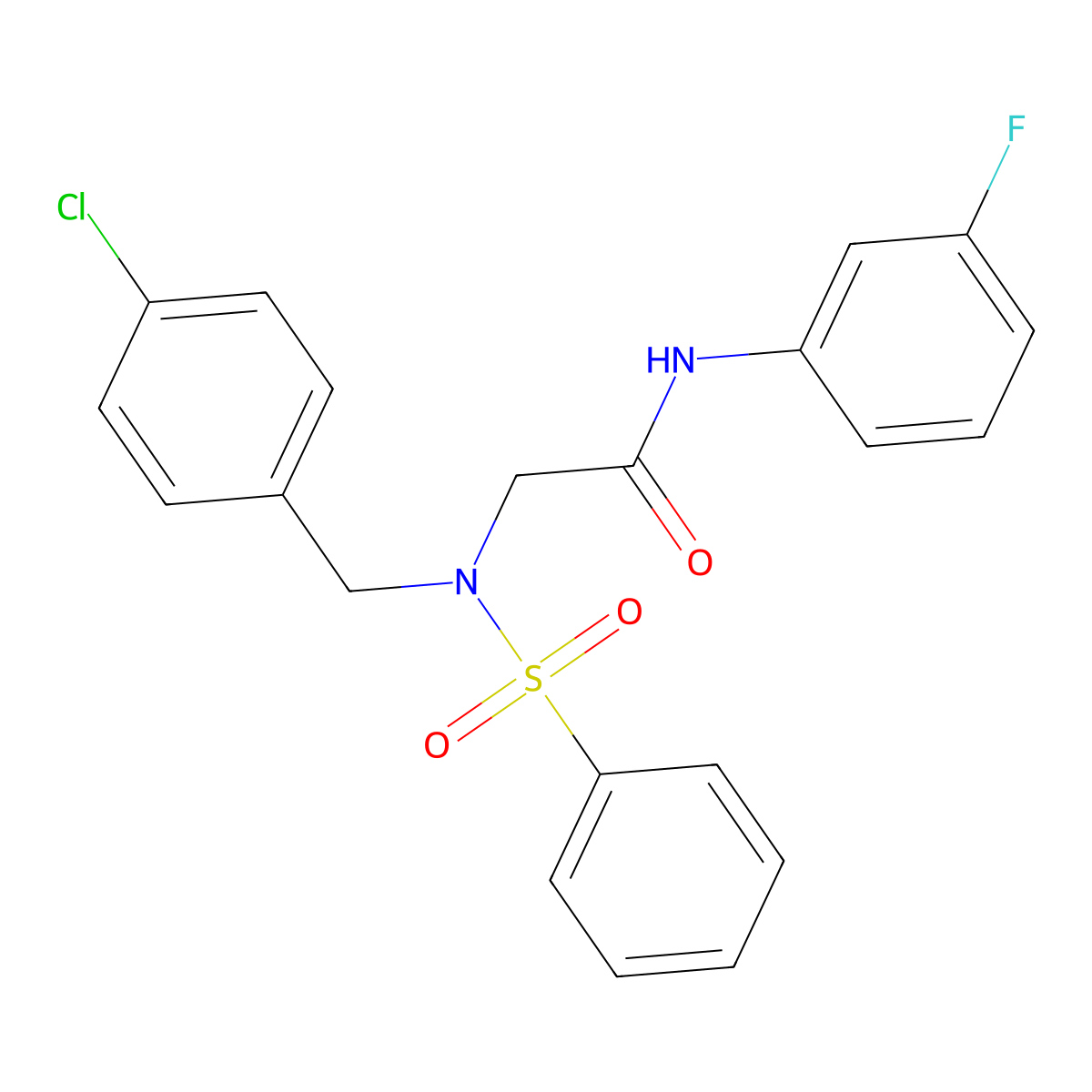 2-[benzenesulfonyl-[(4-chlorophenyl)methyl]amino]-N-(3-fluorophenyl)acetamide molecular structure, CAS 428839-38-7