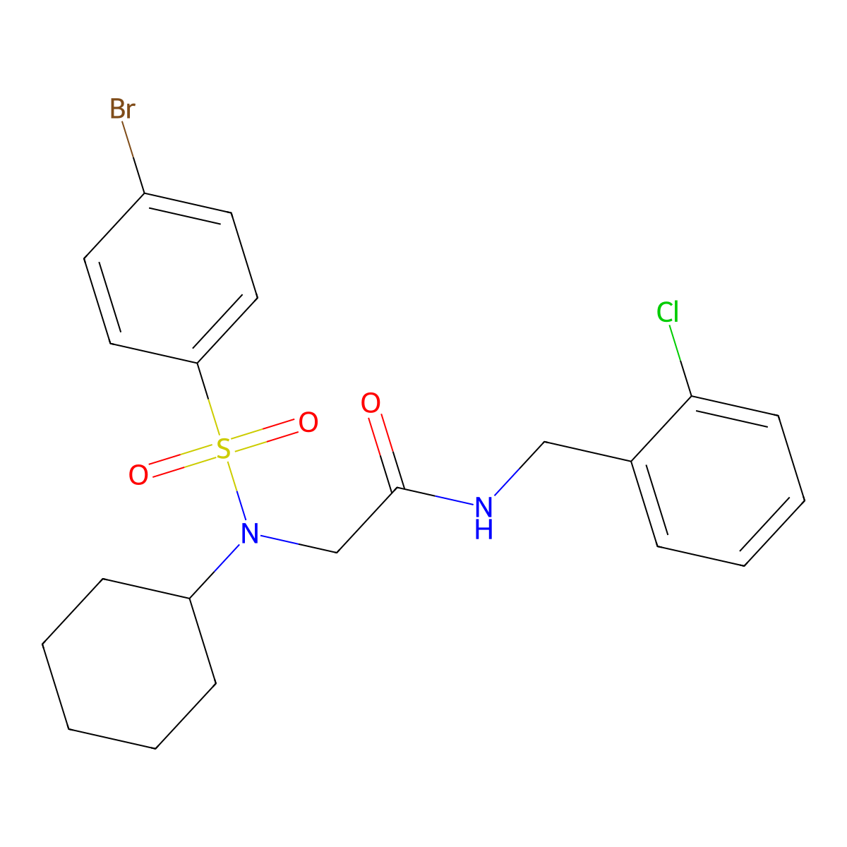 2-[(4-bromophenyl)sulfonyl-cyclohexylamino]-N-[(2-chlorophenyl)methyl]acetamide molecular structure, CAS 428839-47-8